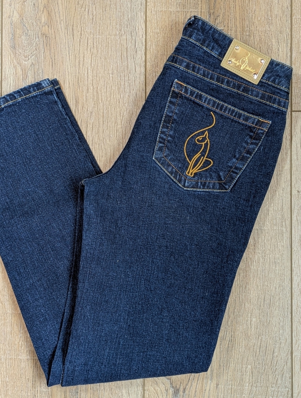 Baby Phat Dark Blue Skinny Jeans with Gold Embroidered Pocket